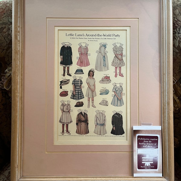 Vintage Lettie Lane's Around-the-World Party-Paper Dolls by Sheila Young. American Girl.Ladies Home Journal 1915 p.21 Framed-Vanguard studio