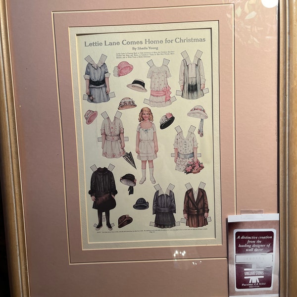 Vintage Lettie Lane Comes Home for Christmas Paper dolls by Sheila Young. Ladies Home Journal 1910, Beautifully Framed by Vanguard studio.