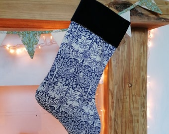Brother Rabbit Christmas Stocking in Blue, William Morris, Luxury Velvet Stockings, Home Decorations, Holiday Decor, Strawberry Thief, Brer