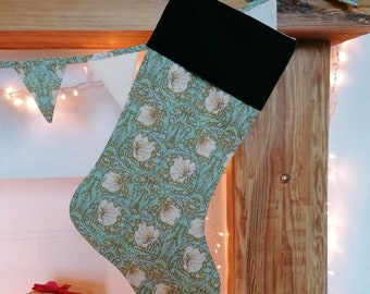 Pimpernel Christmas Stocking in Green, William Morris Fabric, Luxury Velvet Stockings, Home Decorations, Holiday Decor, Strawberry Thief