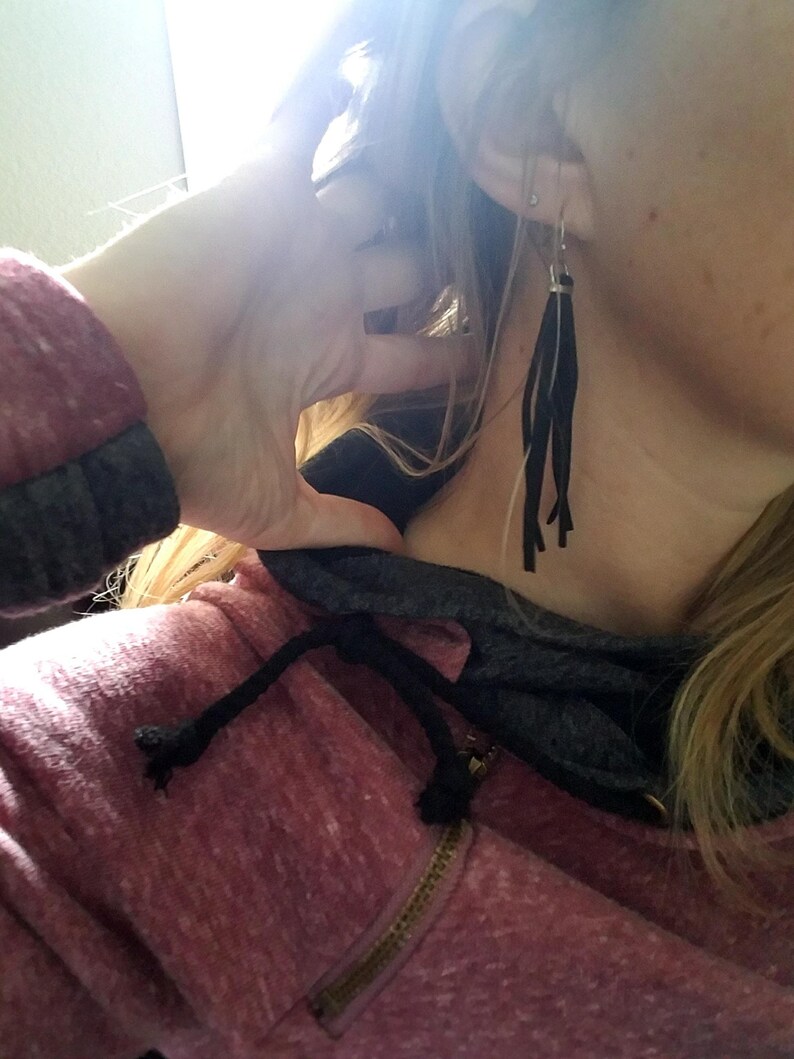 Suede Fringes Earrings Western Tassels Jewelry,Mothers Day,Gifts for Her,Moms,Black Leather Cutouts,Gifts Under 20,Graduation,Bachelorette
