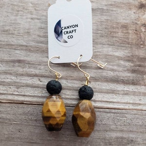 Essential oils lava bead earrings,tigers eye,dangle,drop jewelry,young living,doterra,oily mamas,crunchy,holistic,smell,eos,mothers day
