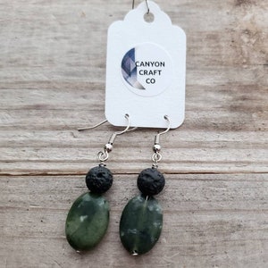 Essential oils lava bead earrings,moss jade,dangle,drop jewelry,young living,doterra,oily mamas,crunchy,holistic,smell,eos,mothers day