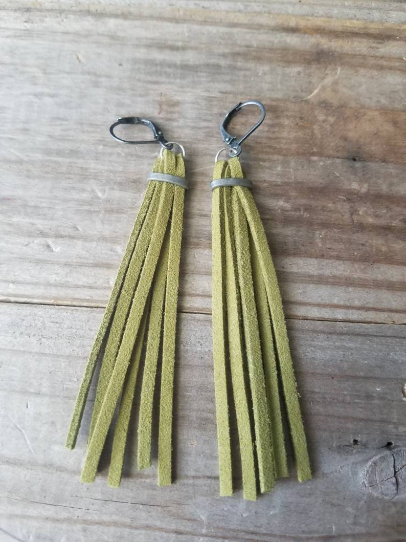 Suede Fringes Earrings Western Tassels Jewelry,Mothers Day,Gifts for Her,Moms,Black Leather Cutouts,Gifts Under 20,Graduation,Bachelorette