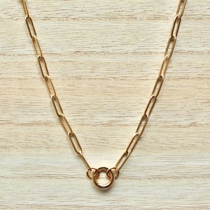 Charm Keeper Circle Paperclip Chain Necklace, Gold Coated Stainless Steel, Choker, Link Chain, Everyday Life Proof, Water Tarnish Resistant