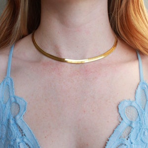 Herringbone 18K Gold Coated Stainless Steel Chain Necklace, Flat Snake Chain, Water and Tarnish Resistant, Everyday Life Proof Necklace