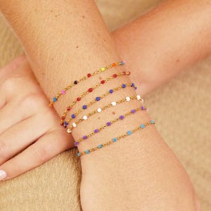 Confetti Chain Bracelet, 18K Gold PVD Stainless Steel, Waterproof & Sweatproof, Wont Tarnish, Choose Color, Pick Size, Boho Dainty