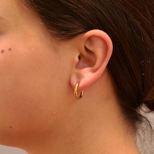 Waterproof Gold Huggies Hoops | 18K Gold PVD Stainless Steel Earrings | Wear In Shower, Ocean, Pool | Life Proof Hoops | Influencer Huggie