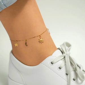アクセサリー 18K Gold Stars and Moon Anklet Star and Moon Anklet Waterproof – Hey Happiness