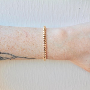 14k Gold Filled Bead Bracelet, Waterproof Stretchy Bracelet, 4mm Beads, Tarnish Resistant, Long Lasting Jewelry, Beaded Boho Stack Layers