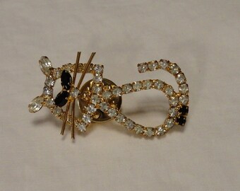 Vintage Rhinestone Cat Pin Cat Lovers Pin