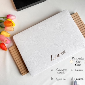 White 3D Flower Leather MacBook Case For MacBook Air 13 15" Pro 13 14 15 16" Cover, Personalized Leaf A3113 A2337 Laptop Case Gifts For Her