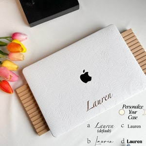 Witte 3D-bloem lederen MacBook-hoes voor MacBook Air 13 15" Pro 13 14 15 16" cover, gepersonaliseerd blad A3113 A2337 laptophoes cadeaus voor haar