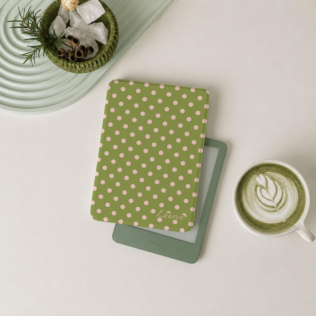 Sage Green Pink Polka Dot Personalization Kindle Paperwhite 12th Gen ...