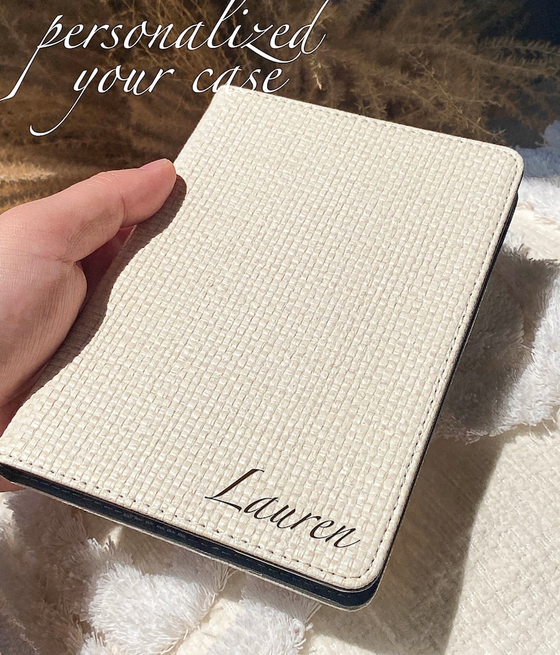Personalized Beige Woven Leather paperwhite 6.8 case All kindle paperwhite 2021/2022 case kindle case paperwhite cover kindle 10th 11th image 1