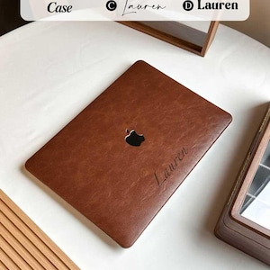 Chestnut brown Leather Case for All New MacBook M4 Air 13" 2025 A2681 A3113 Pro 13 A2338 Pro 14 15 2021 Pro 16 inch Laptop Case Gift For Dad image 2