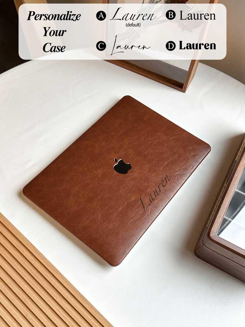 Chestnut brown Leather Case for All New MacBook M4 Air 13" 2025 A2681 A3113 Pro 13 A2338 Pro 14 15 2021 Pro 16 inch Laptop Case Gift For Dad image 2