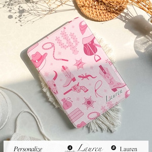Personalizzazione retrò con motivo cowgirl rosa. Custodia per Kindle Paperwhite 2021 da 6,8 pollici. Custodia per Kobo Clara HD da 6 pollici. Regali.