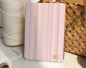 Personalized Initial Kindle Case, Pastel Pink Striped E‑Reader Cover, Kindle 11th Gen 2024, Paperwhite 7 Colorsoft, Custom Book Lover Gift