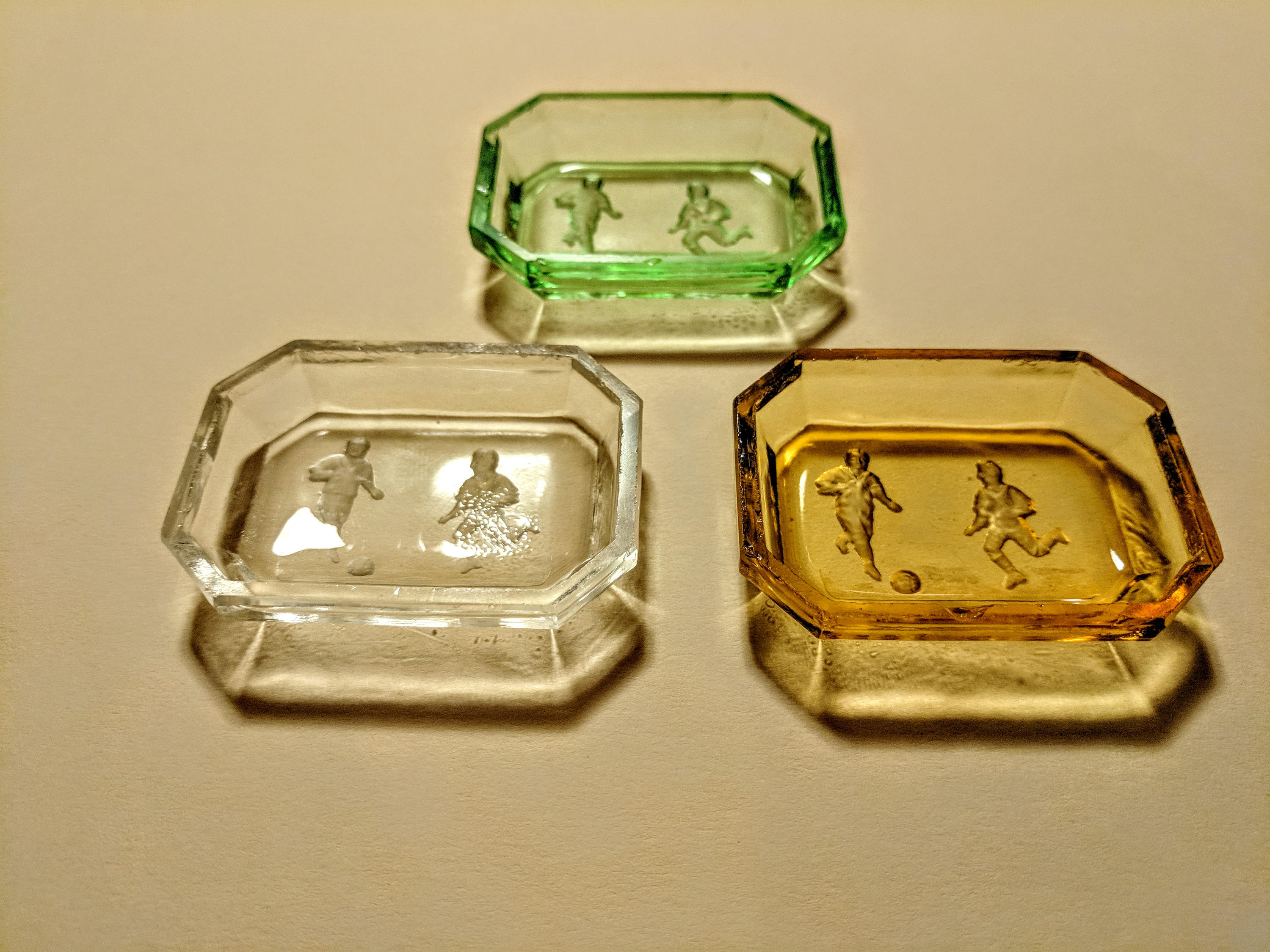 Czechoslovakia Intaglio Etched Glass Salt Cellars Set of 3 Etsy