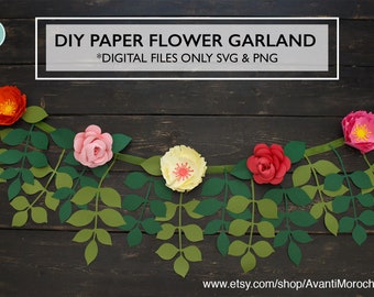 DIY Paper Flower Garland Patterns SVG and PNG | Cricut | Cameo | Cutouts