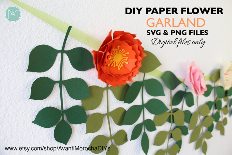 DIY Paper Flower Garland Patterns SVG and PNG Cricut Cameo Etsy