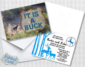 Baby Shower Buck Or Doe Invitation; Hunter Baby Shower; Deer Baby Shower Invite; Folded Card; Postcard