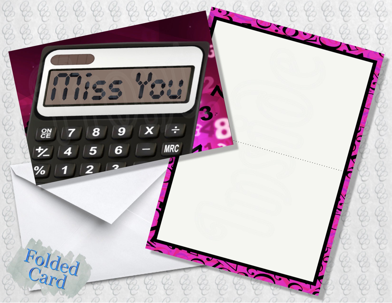 Miss You Note Cards; Blank; Calculator; Math; Mathematics; Accountant; Teacher; Numbers; Folded Card; Postcard