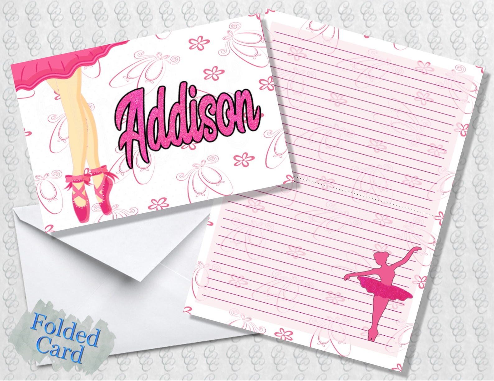 ballet slippers note cards; lined; folded card; postcard; pdf; e-card