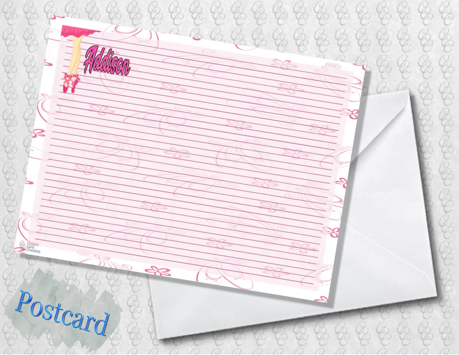 ballet slippers note cards; lined; folded card; postcard; pdf; e-card