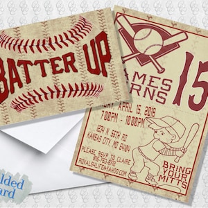 Invito vintage a tema baseball; biglietto piegato; cartolina