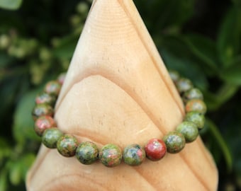 Boho Gemstone Unakite Bracelet Yoga Gift For Him Gift For Her Minimalist Healing Jewellery Handmade Beaded Bracelet Gift