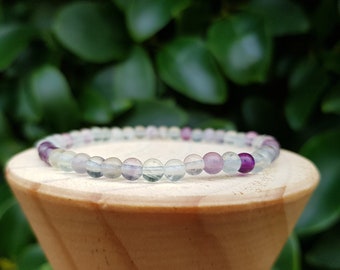 Fluorite Beaded Gemstone Bracelet For Men And Women, Purple Healing Yoga Boho Gift For Him And Her.