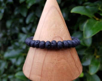 Lava Stone Rondelle Gemstone Beaded Bracelet, Black Boho Yoga Gift For Men And Women.