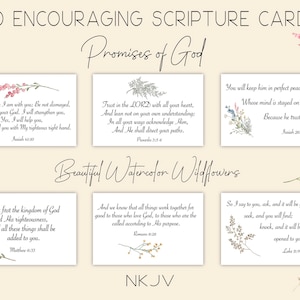 40 cartes bibliques NKJV | promesses de Dieu | Versets bibliques à mémoriser imprimables | Les promesses de Dieu pour les Ecritures | Fleurs sauvages à l'aquarelle