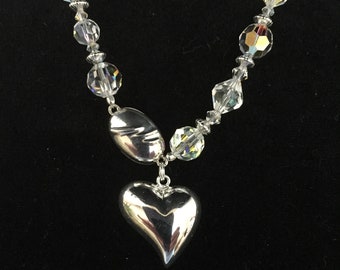 Sterling & Swarovski Crystal Necklace with Silver Heart Pendant and Magnetic Clasp