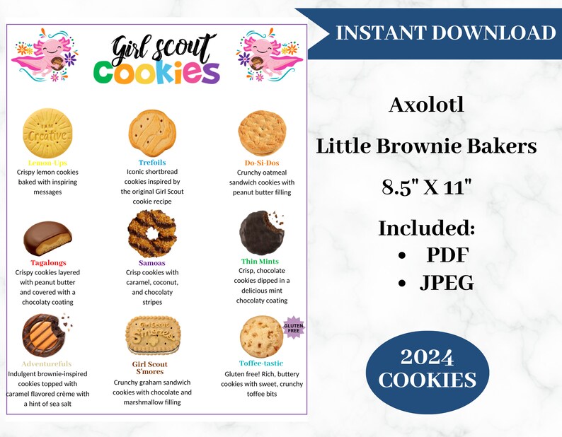 Girl Scout Cookie Flyer 2024 Axolotl Design Little Brownie Bakers Etsy