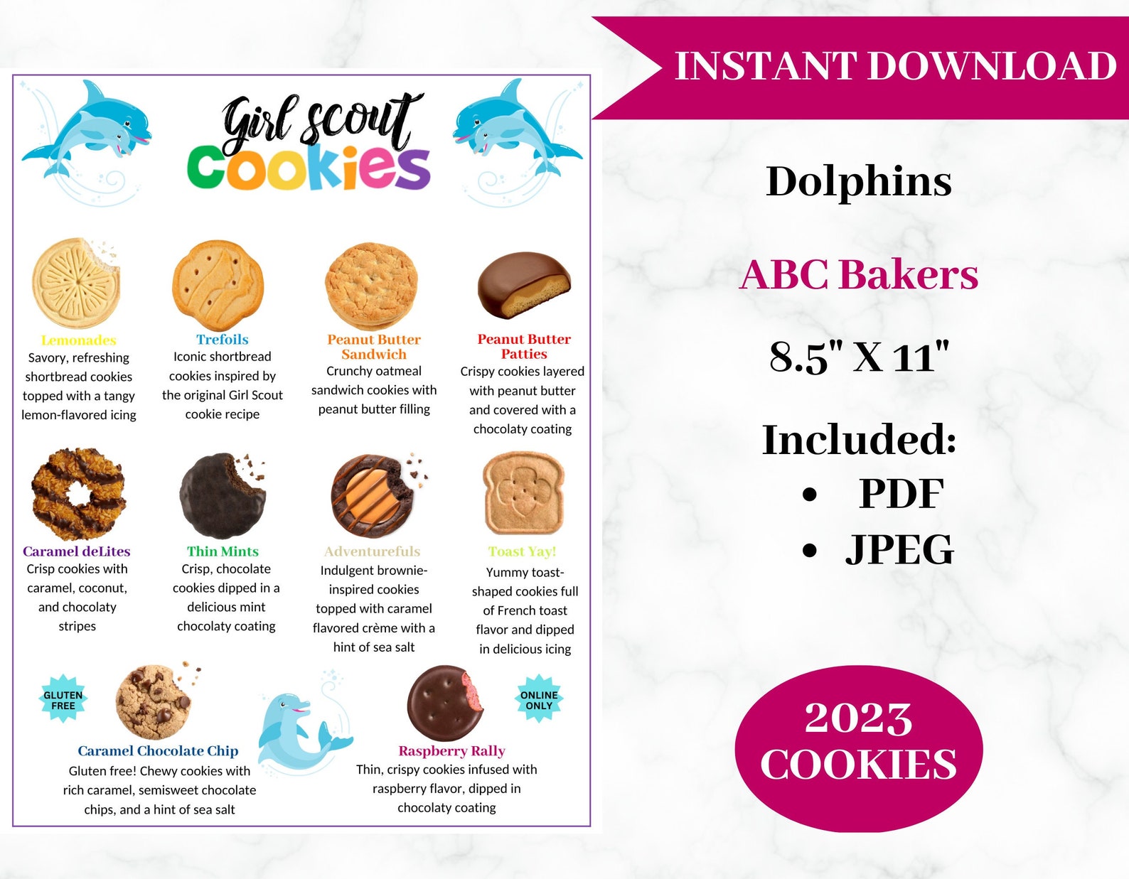ABC Bakers Girl Scout Cookie Flyer 2023 Dolphins Design Etsy