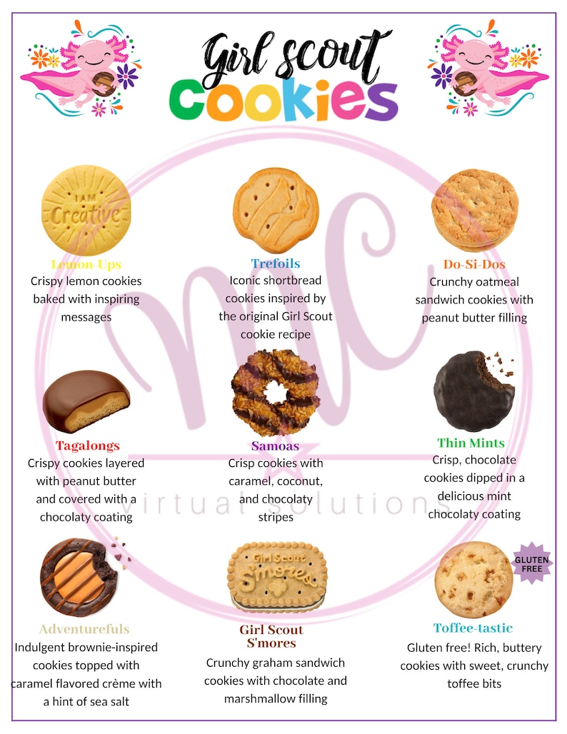 Girl Scout Cookie Flyer 2025 Axolotl Design Little Brownie Bakers Etsy