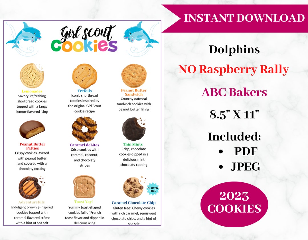 ABC Bakers Girl Scout Cookie Flyer 2023 Dolphin Theme No Raspberry Rally online Only Cookie
