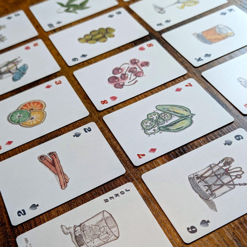 Cocktail Poker Cards | Ink and Watercolor Original Artwork | Standard Count Deck image 4