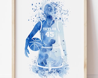 Personalized Basketball Wall Art, Playroom ideas, Watercolor Basketball Wall Art, Colorful Teen Room Decor, Custom Name Basketball Player