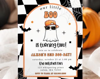 Our Little Boo is Turning 2 Invitation, Two Spooky Halloween Invite, Ghost 2nd Birthday, Cute Cool Ghost 2nd Birthday Party Invite