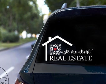 Ask Me About Real Estate Marketing Decal, QR Code, Vinyl Decal for Real Estate Marketing, Realtor Vinyl Decals for cars, Realtor Key