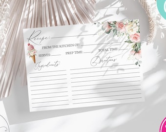 She's Been Scooped Up Bridal Shower Recipe Card, Floral Bridal Shower, She Got Scooped up Ice Cream Bridal Shower Decor, Recipe Template