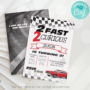 Editable Two Fast Birthday Invitation Two Fast Boy Race Car 2nd Birthday Party 2 Fast 2 Curious Race Car Party Fast And Furious,Vin Diesel