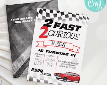 Editable Two Fast Birthday Invitation Two Fast Boy Race Car 2nd Birthday Party 2 Fast 2 Curious Race Car Party Fast And Furious,Vin Diesel