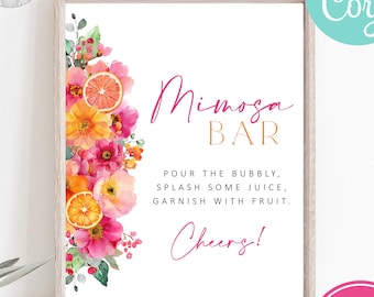 Citrus Orange Bridal Shower Mimosa Bar Sign, She Found Her Main Squeeze Decor Printable Template Instant Download, Bright Citrus Mimosa Bar