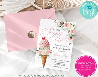 She's Been Scooped Up Bridal Shower Invitation, Floral Bridal Shower Invite, She Got Scooped up Ice Cream Bridal Shower Invite Template