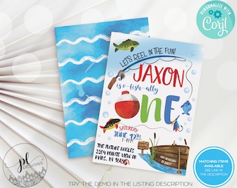 EDITABLE The Big One Invite, Fishing Invitation, Fishing Birthday, 1st Birthday Party, Reel in the Fun, O-Fish-ally, First Birthday Invite